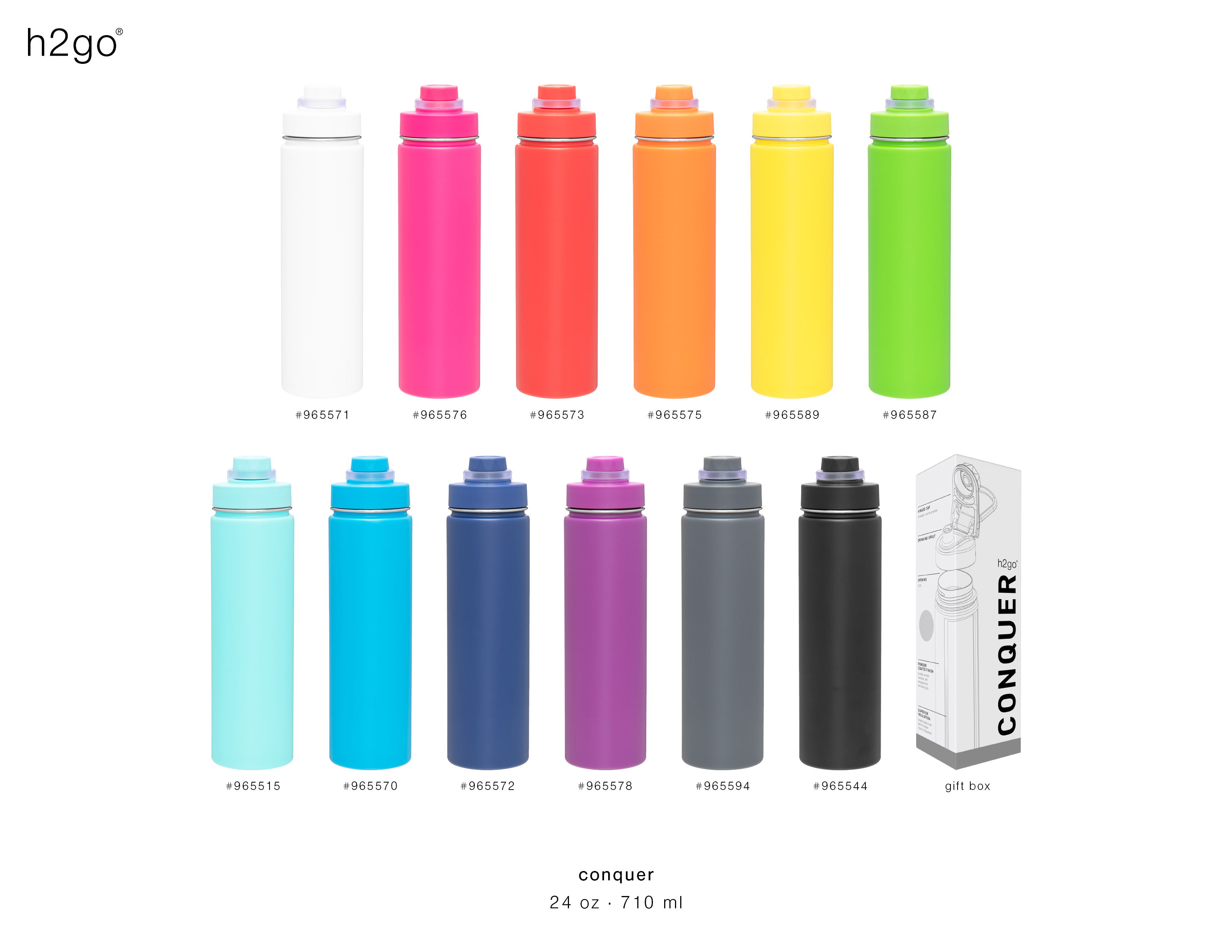 24 oz h2go Conquer Vacuum Bottle - Full Color, DW-23007FC